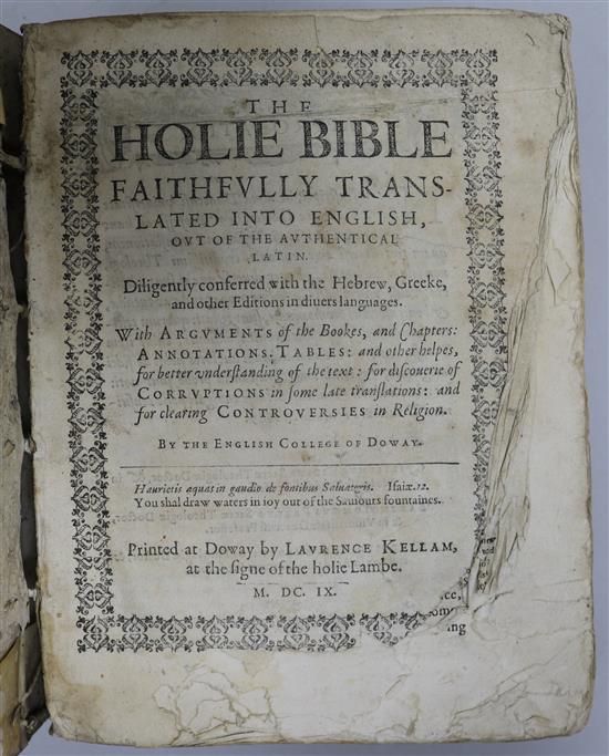 Bible in English, The Holie Bible, [1st edition] in English of Douai Old Testament, vol I only, quarto, vellum,